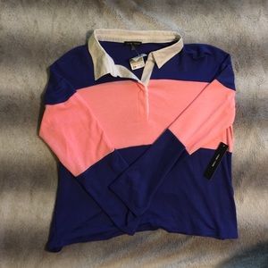 Longsleeve Blue and Pink Trendy Button Up Top